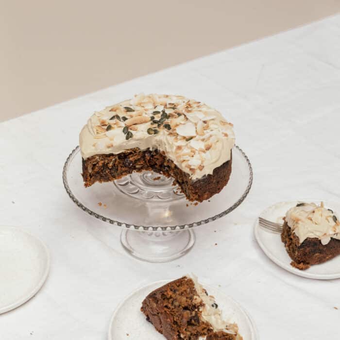 Carrot cake on a cake stand