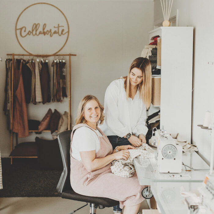 Mother and daughter in their sewing studio