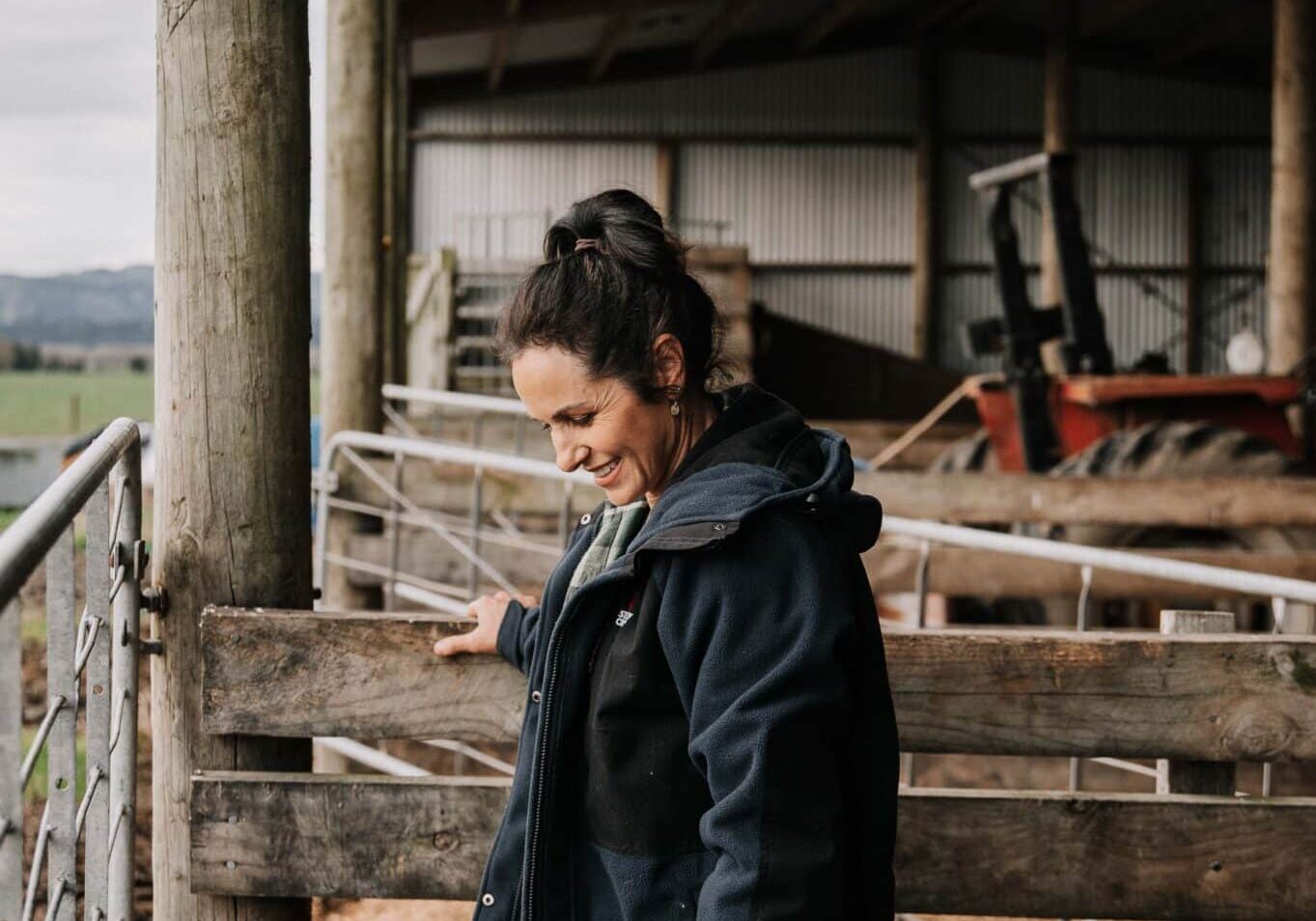 Karen McLeod feeds her calves on her dairy farm in Hawkes Bay, NZ.